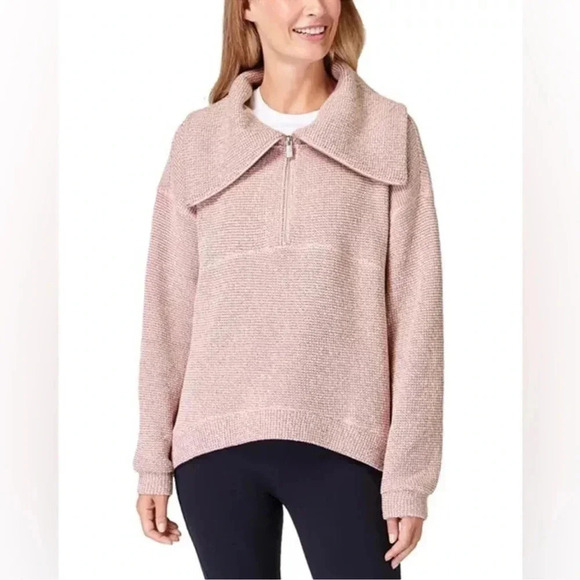 Sweaty Betty Tops - Sweaty Betty Pink Restful Boucle Quarter Zip Sweatshirt Size S